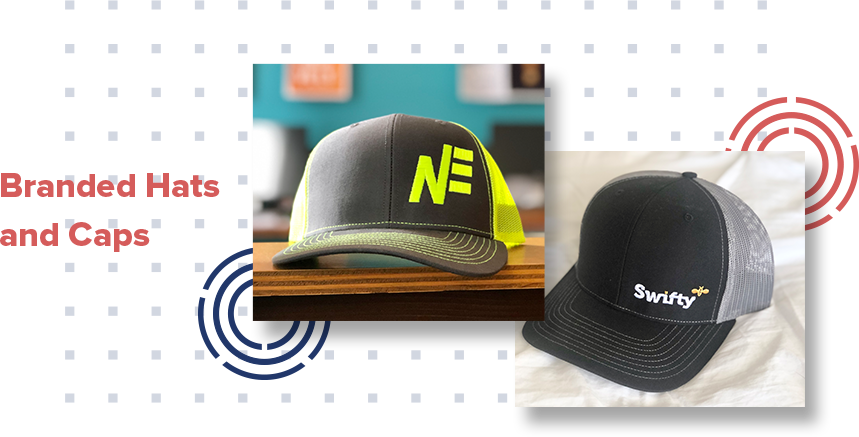 Lastly, branded baseball caps, beanies, and trucker hats are always among our most ordered promotional items each year, especially for trade show swag. Our clients and customers love to hand these out to their team members and partners and bring these as giveaway items to trade shows and conferences!